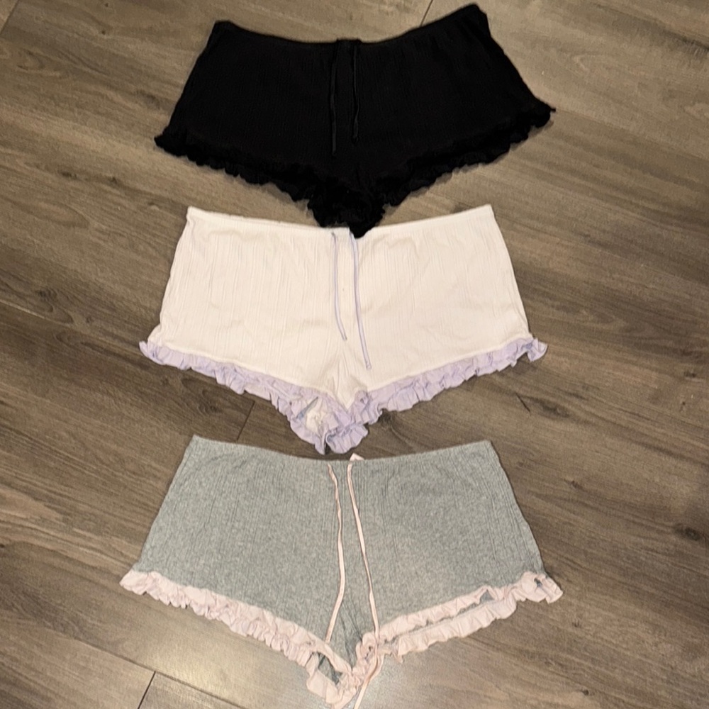 Victoria's Secret Black, White, Gray Lace-Trim Sleep Shorts Trio